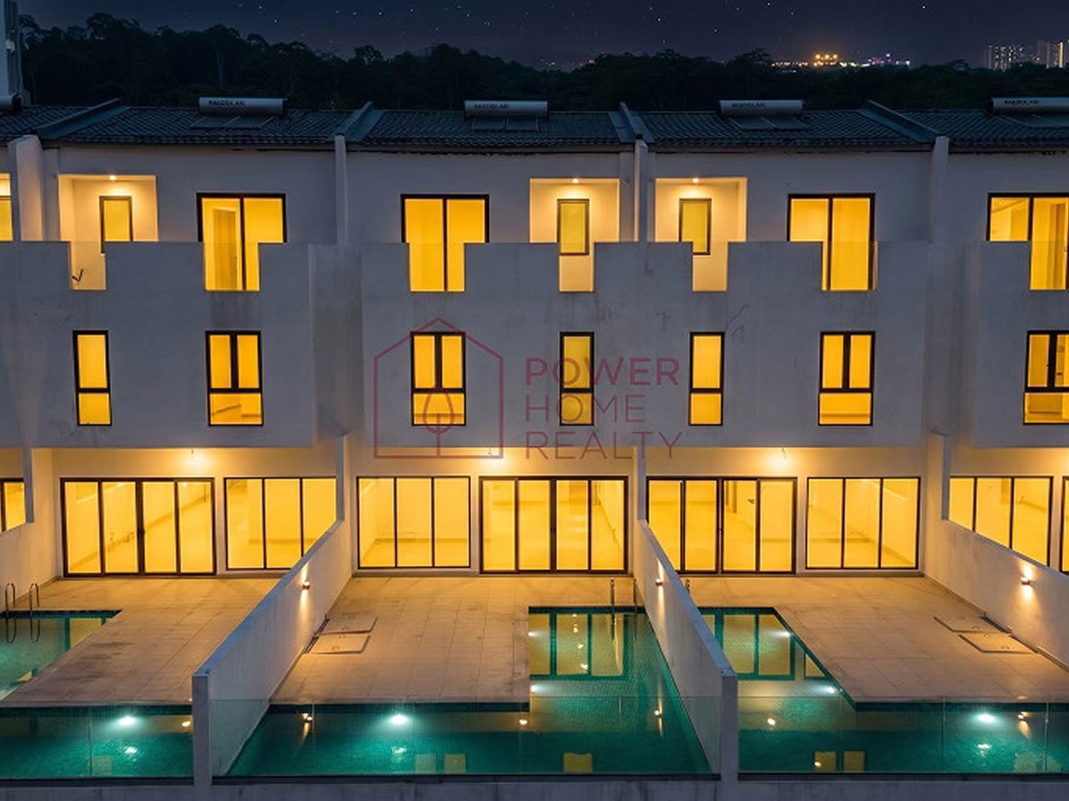 Empire Residence terrace homes at dusk